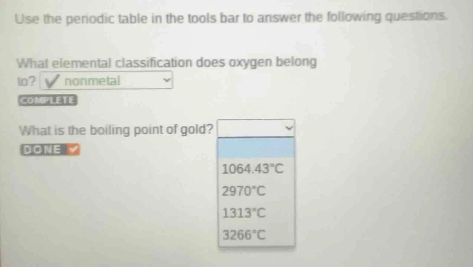 use the periodic table in the tools bar to answer the following questio…