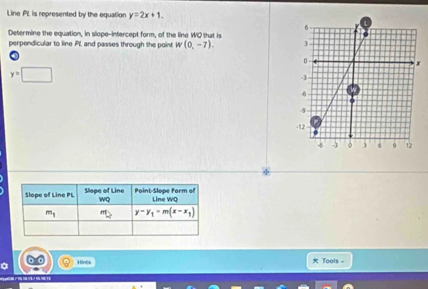 line pl is represented by the equation $y = 2x + 1$. determine the equa…