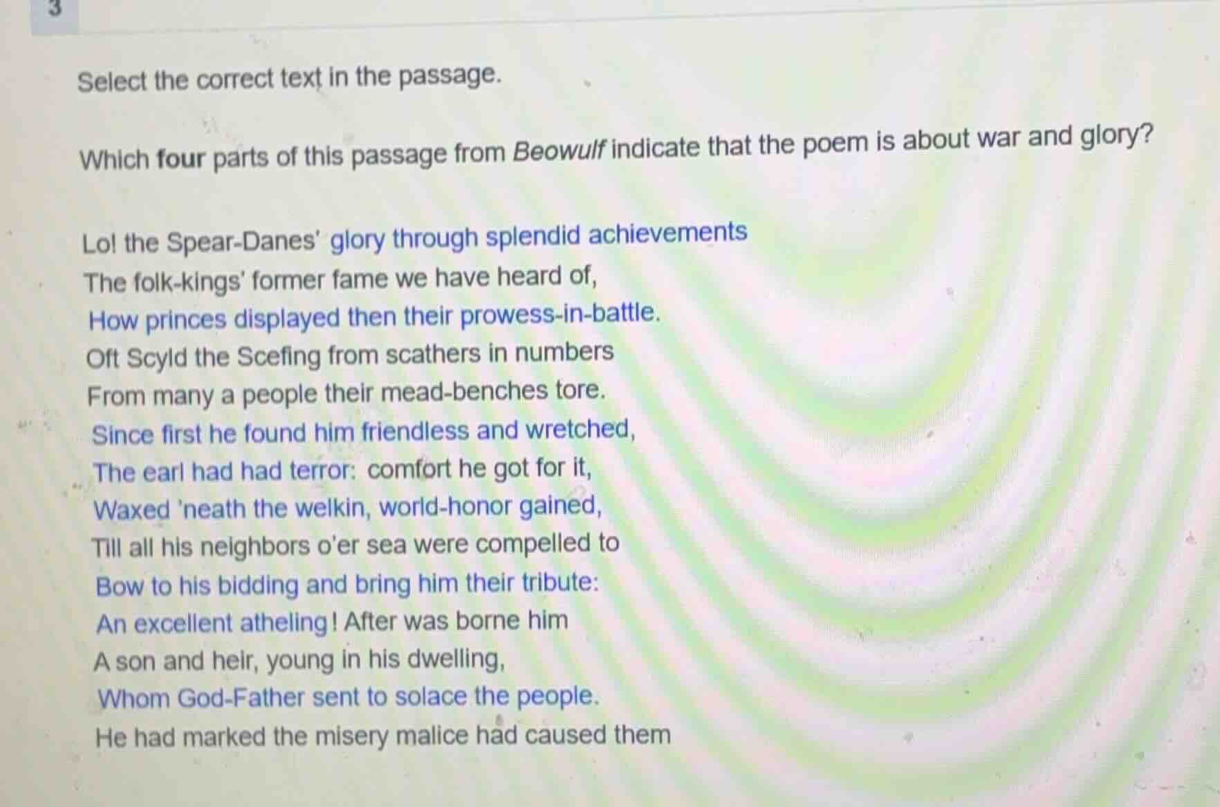 select the correct text in the passage. which four parts of this passag…