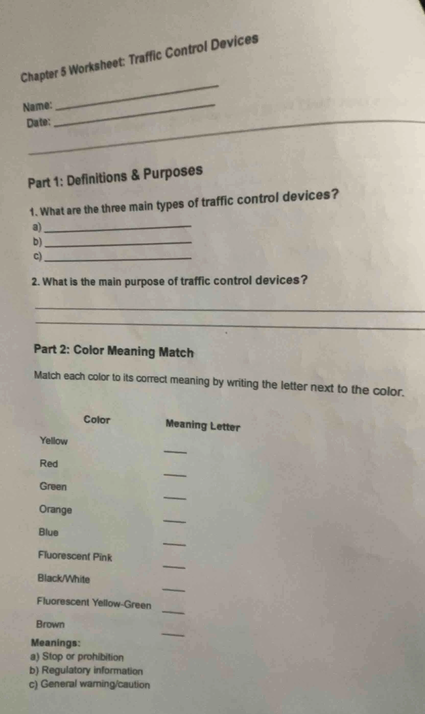 chapter 5 worksheet: traffic control devices name: date: part 1: defini…