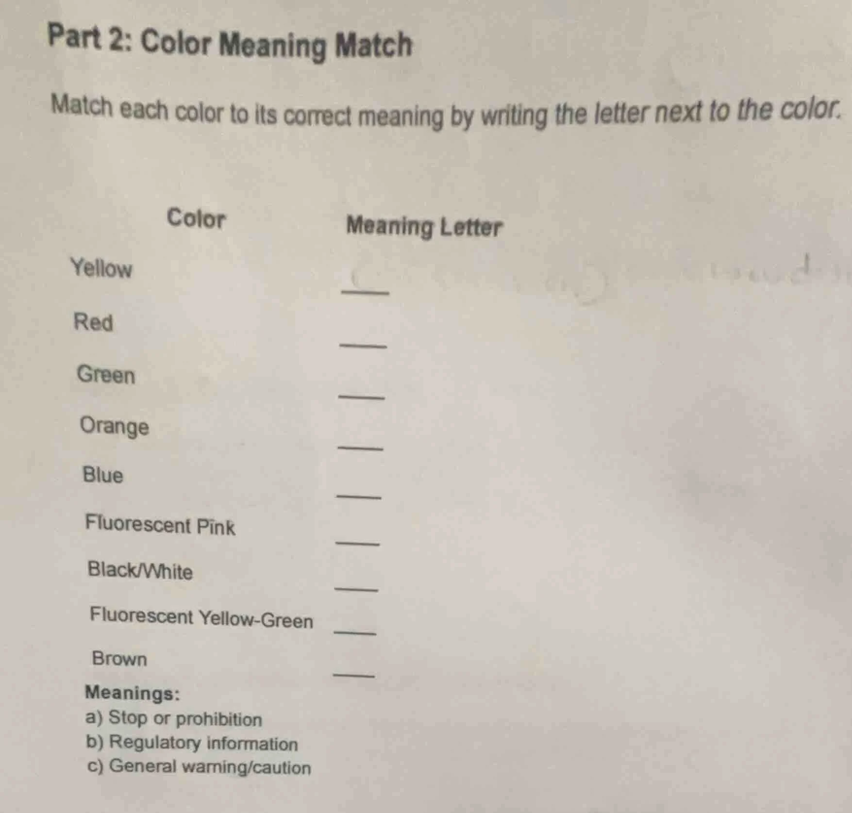 part 2: color meaning match match each color to its correct meaning by …