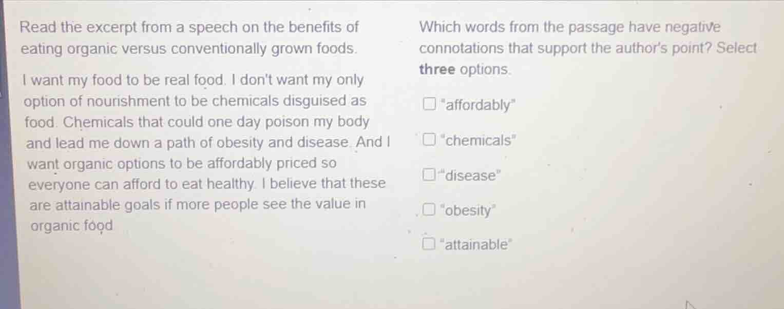 read the excerpt from a speech on the benefits of eating organic versus…