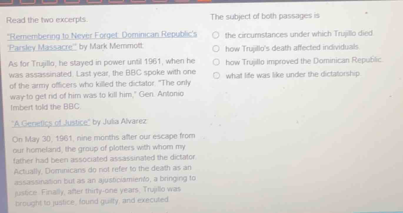 read the two excerpts. emembering to never forget dominican republics p…