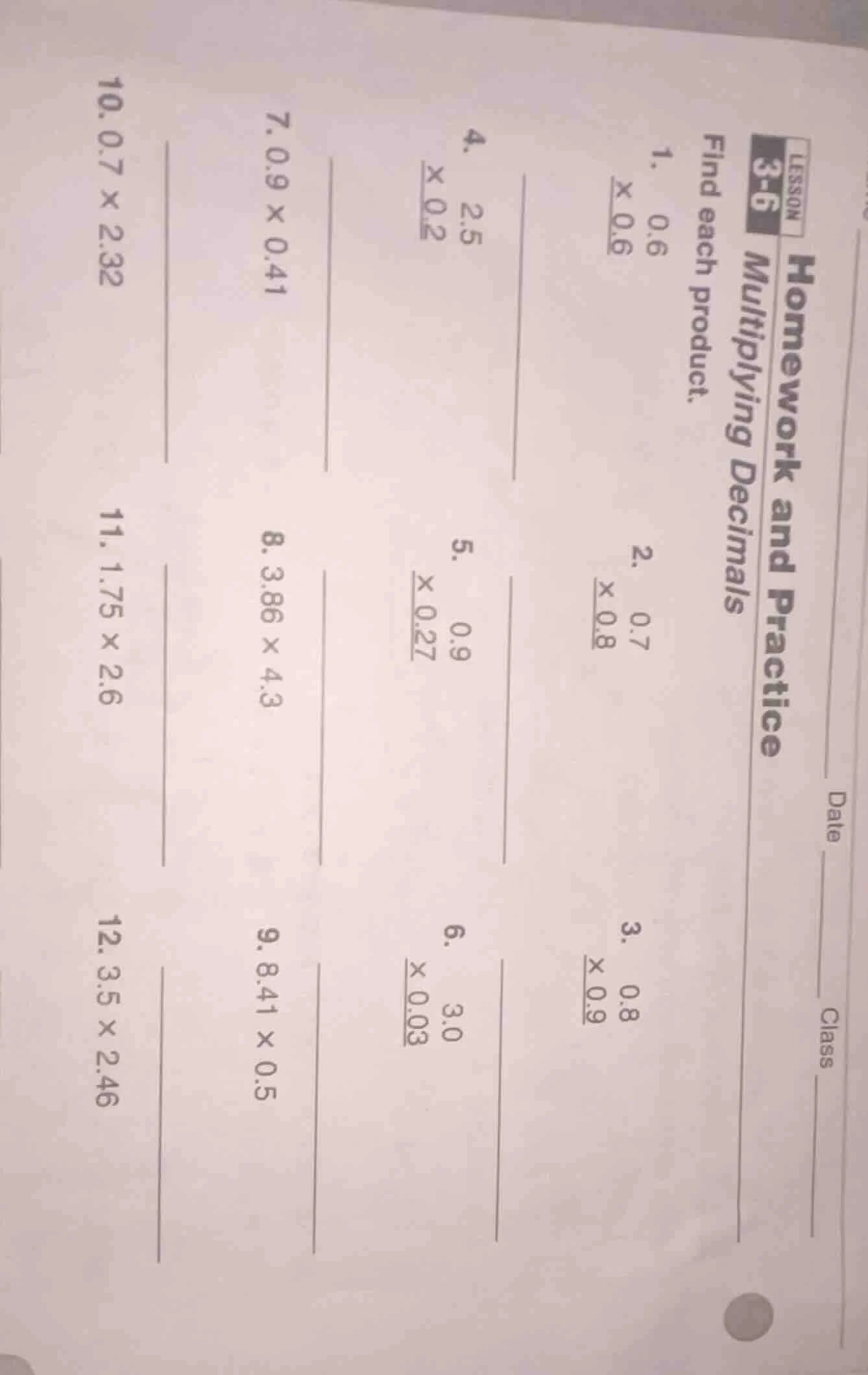 lesson 3-6 multiplying decimals homework and practice find each product…