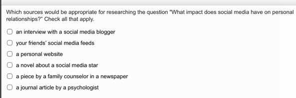which sources would be appropriate for researching the question \what i…