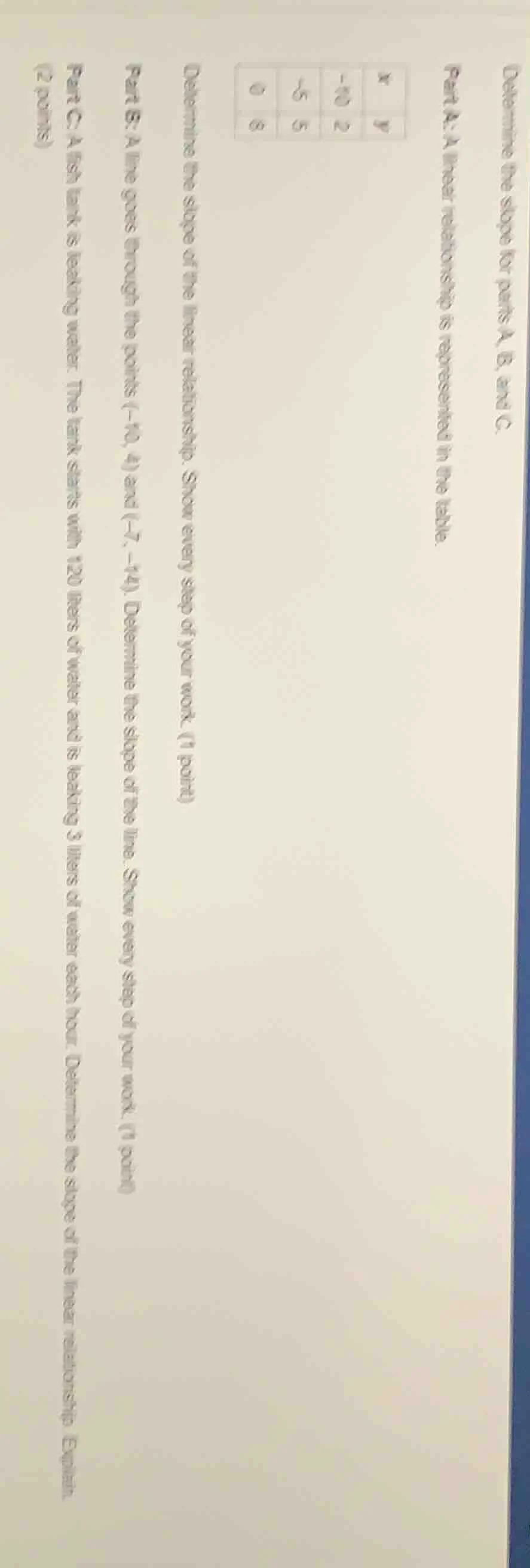 determine the slope for parts a, b, and c. part a: a linear relationshi…