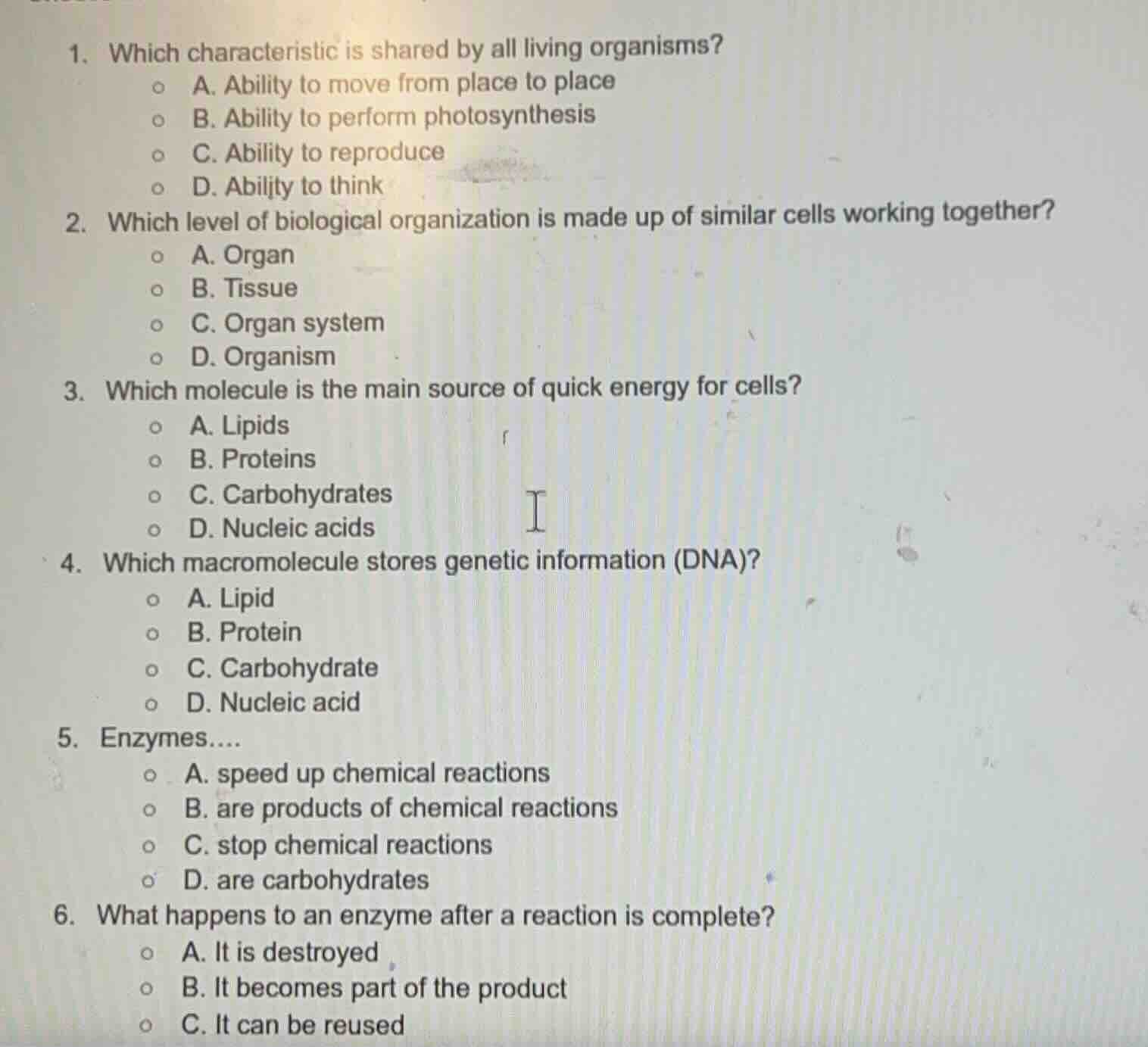 1. which characteristic is shared by all living organisms? a. ability t…