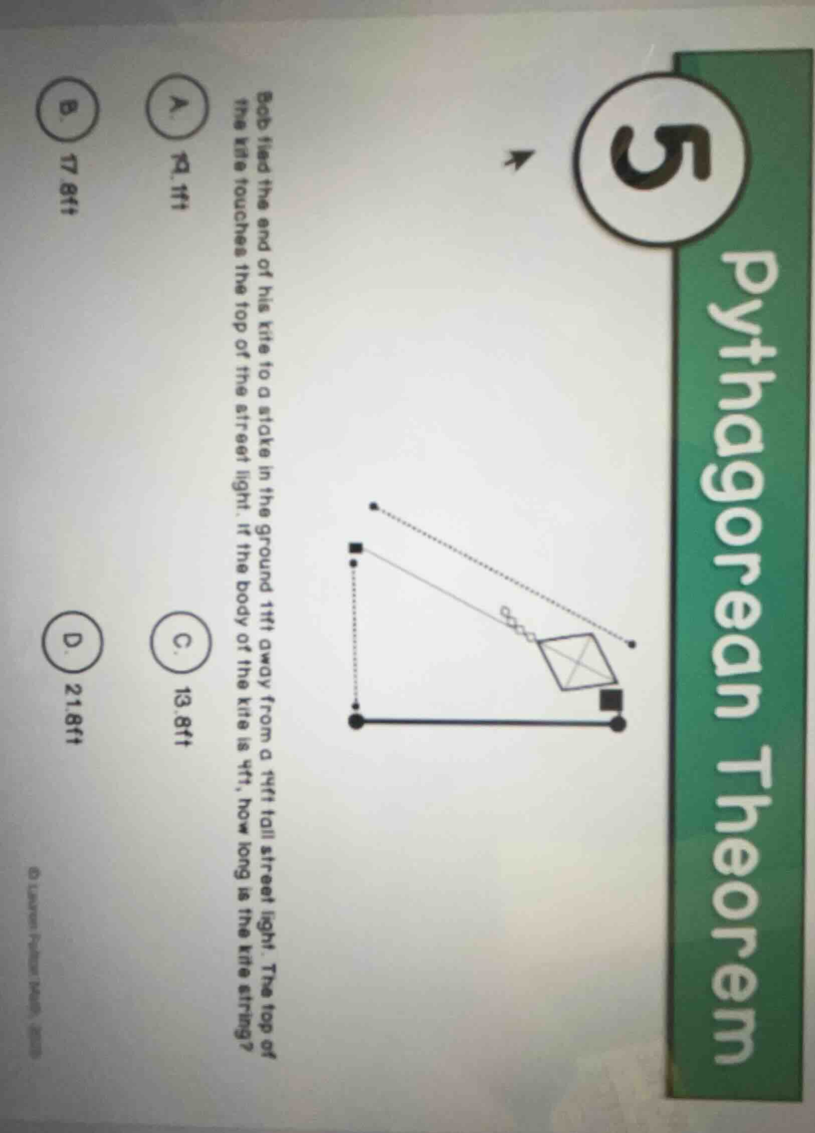5 pythagorean theorem bob tied the end of his kite to a stake in the gr…