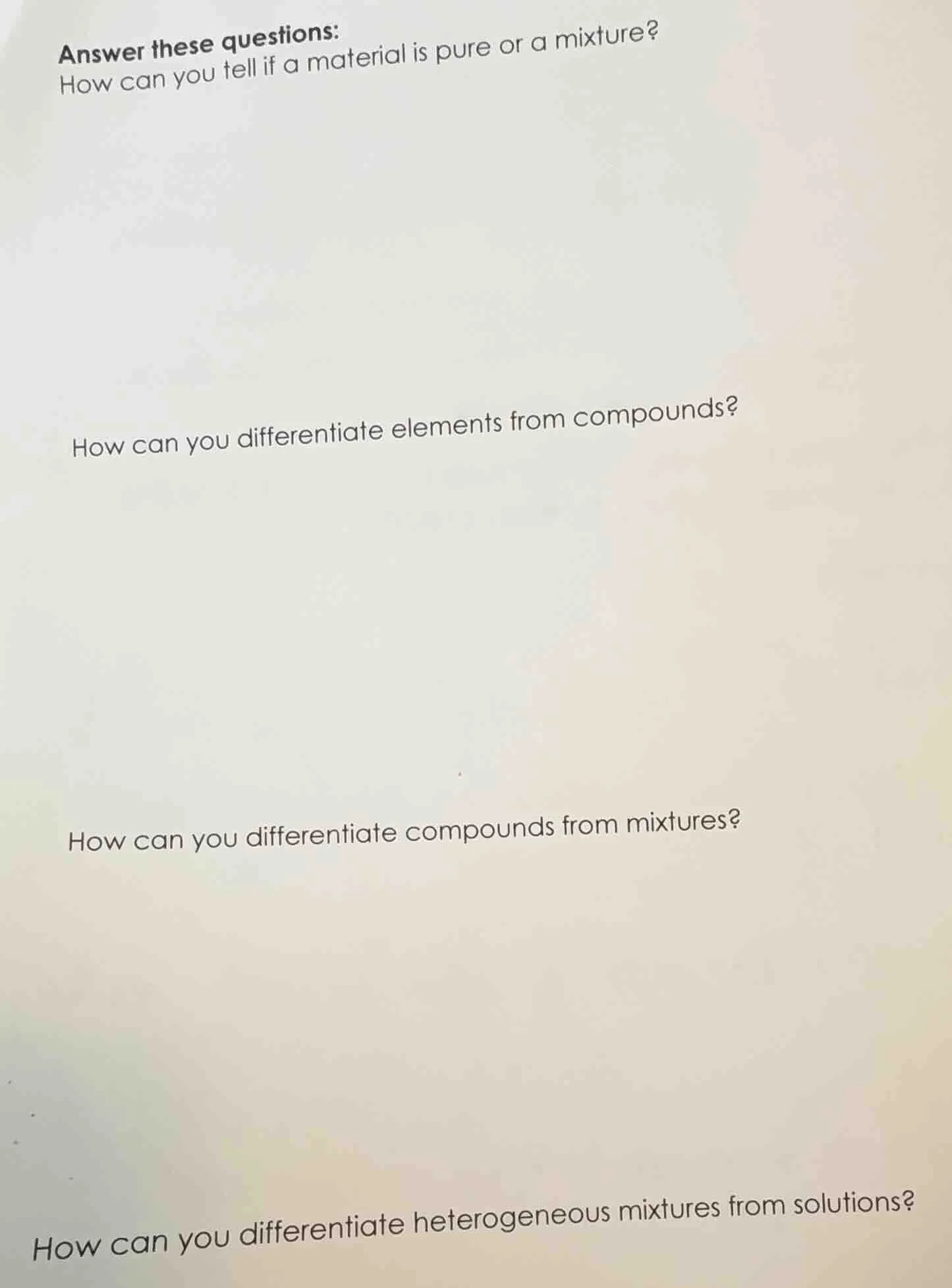 answer these questions: how can you tell if a material is pure or a mix…