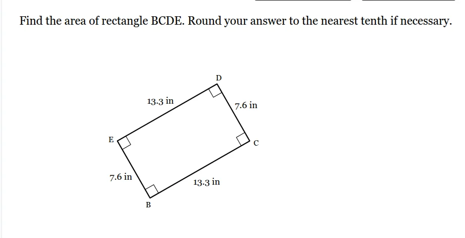 find the area of rectangle bcde. round your answer to the nearest tenth…