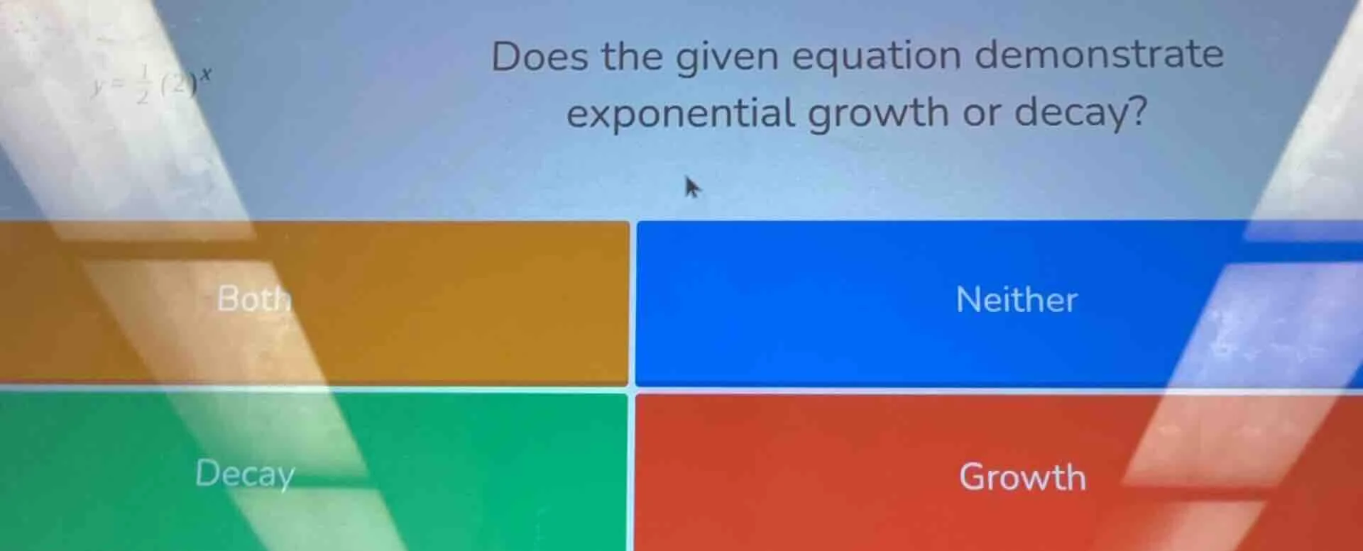 does the given equation $y = \\frac{1}{2}(2)^x$ demonstrate exponential…