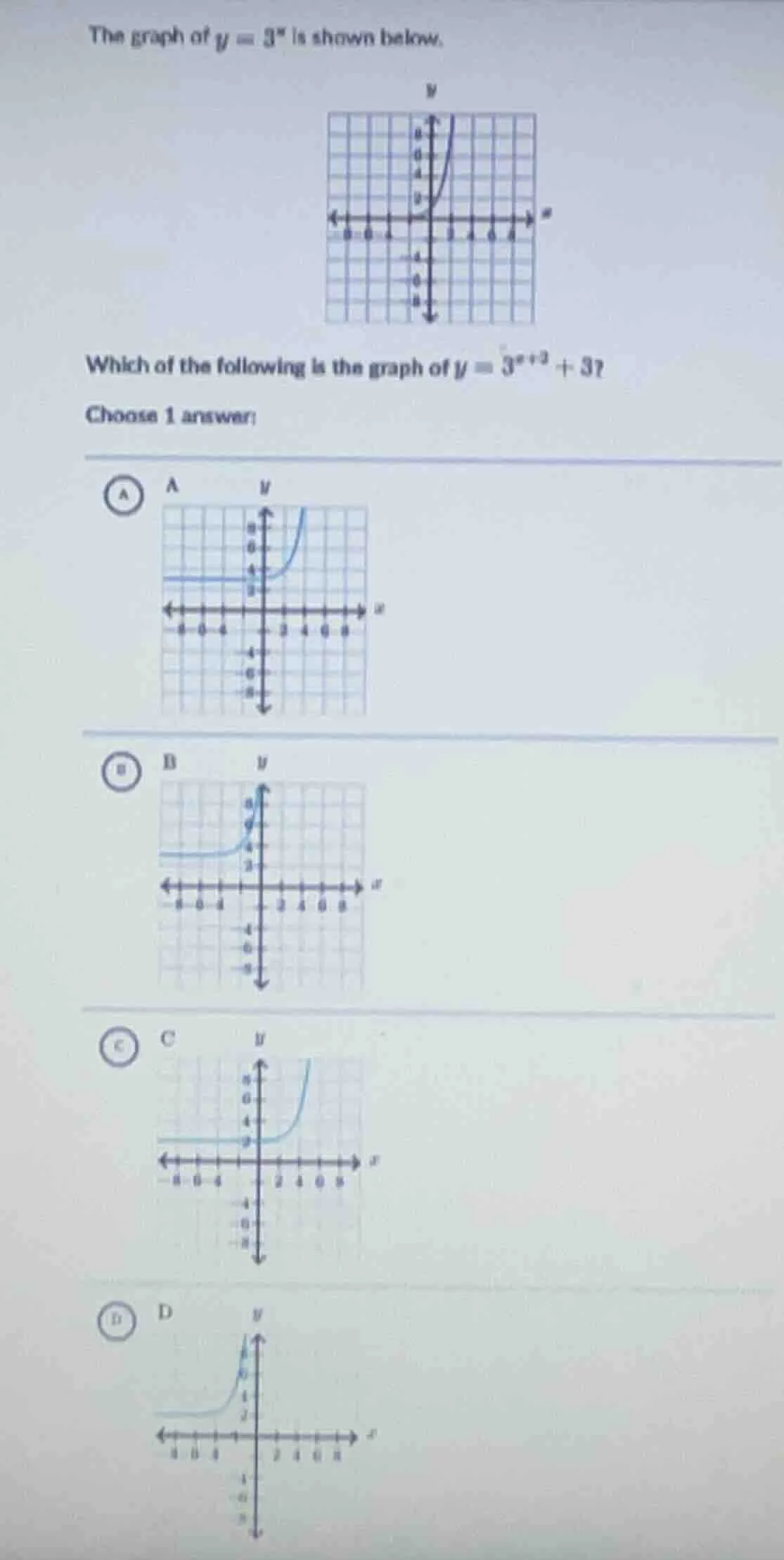the graph of $y = 3^x$ is shown below. graph of $y = 3^x$ which of the …