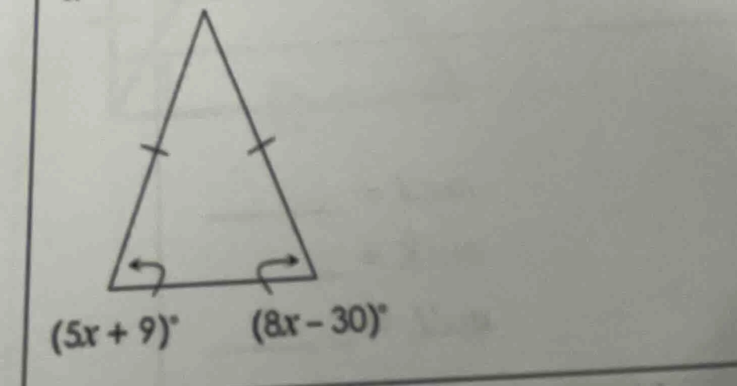 a triangle with two equal - length sides (marked by two short cross - l…