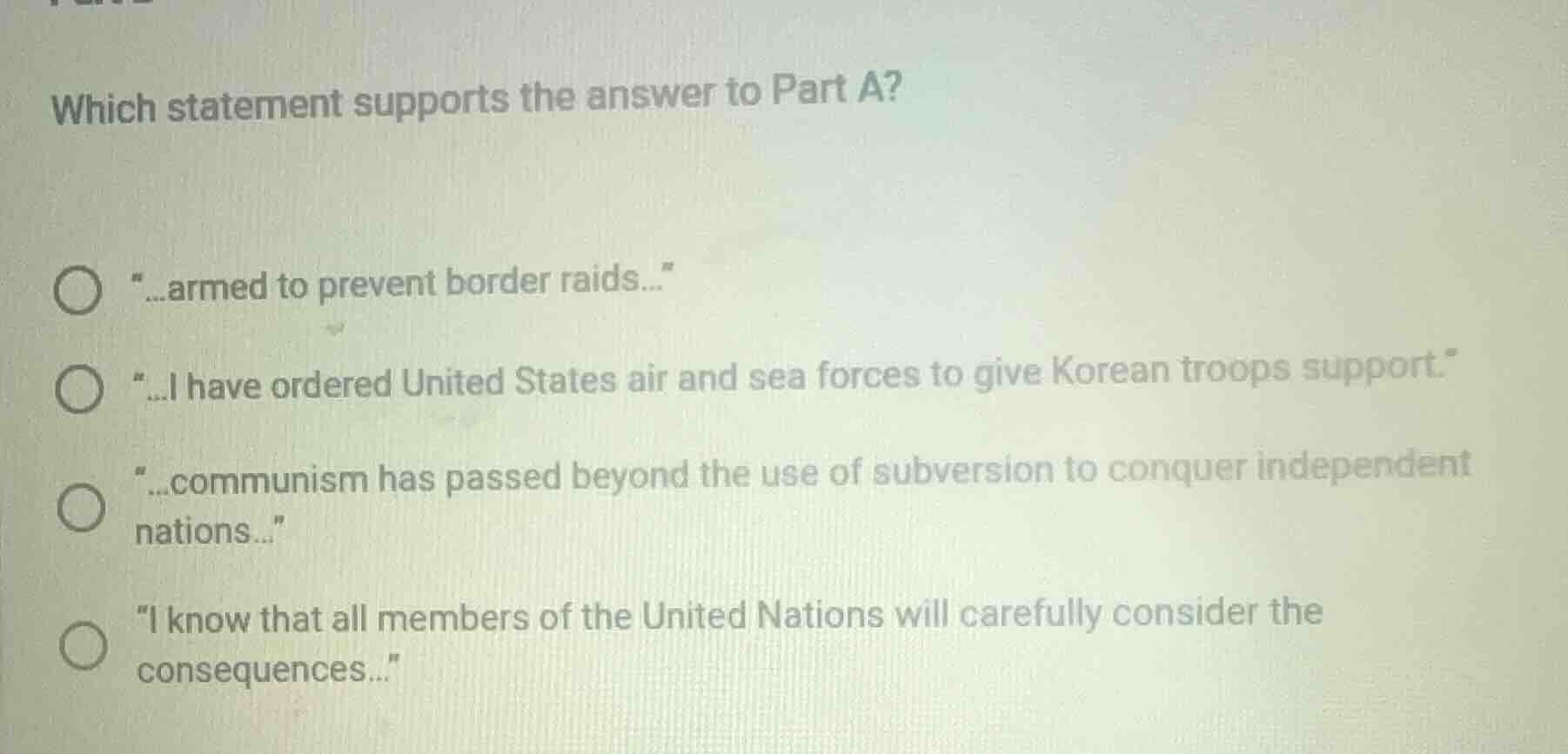 which statement supports the answer to part a? ○ \...armed to prevent b…