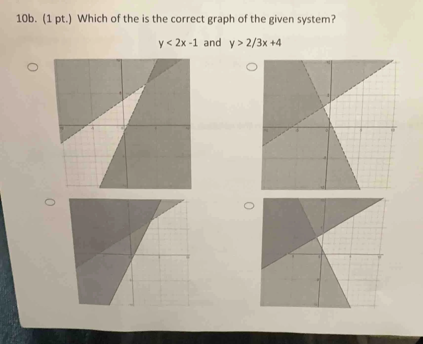 10b. (1 pt.) which of the is the correct graph of the given system? $y …