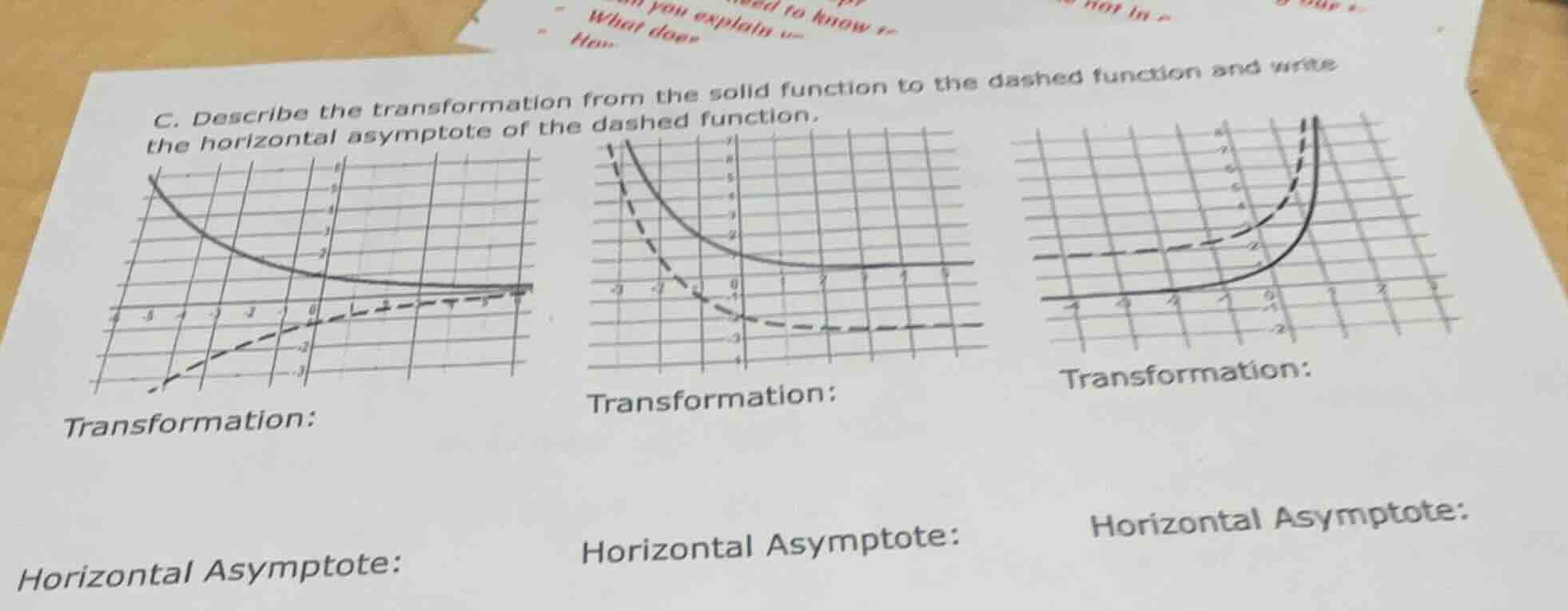 c. describe the transformation from the solid function to the dashed fu…