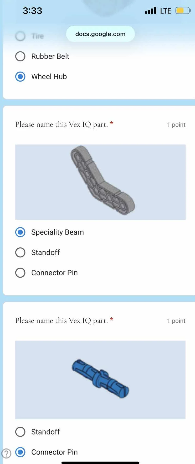 rubber belt wheel hub please name this vex iq part. * 1 point specialit…