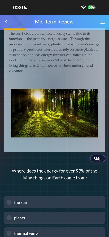 mid-term review the sun holds a pivotal role in ecosystems due to its f…