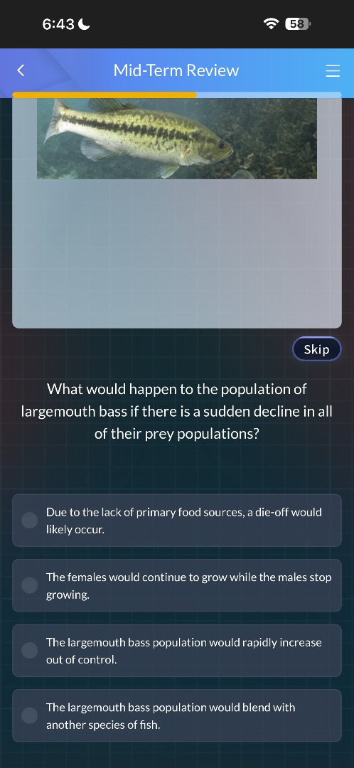 mid-term review what would happen to the population of largemouth bass …