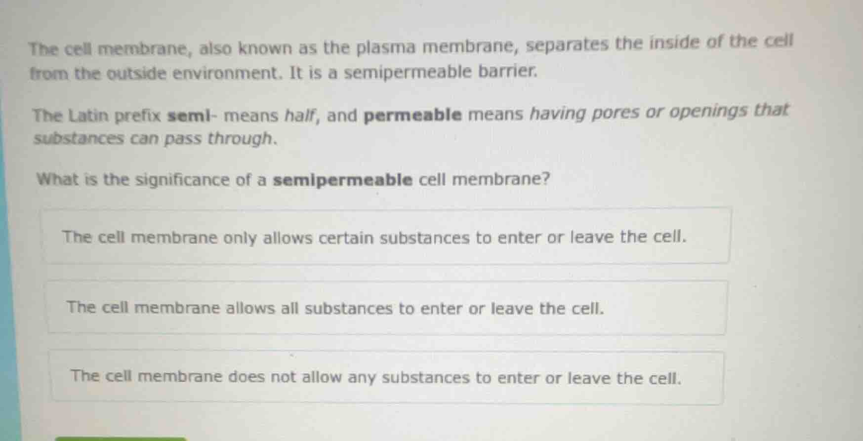 the cell membrane, also known as the plasma membrane, separates the ins…