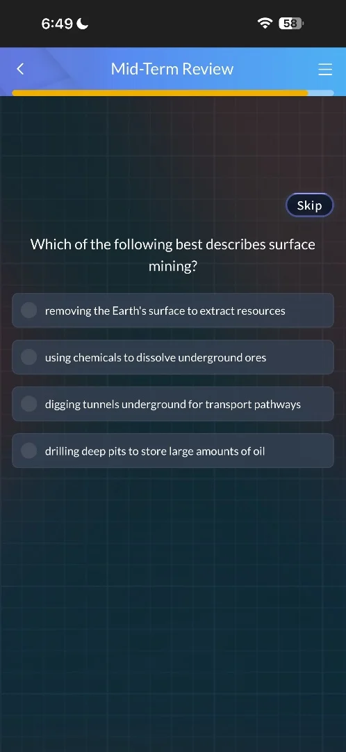 which of the following best describes surface mining? removing the eart…