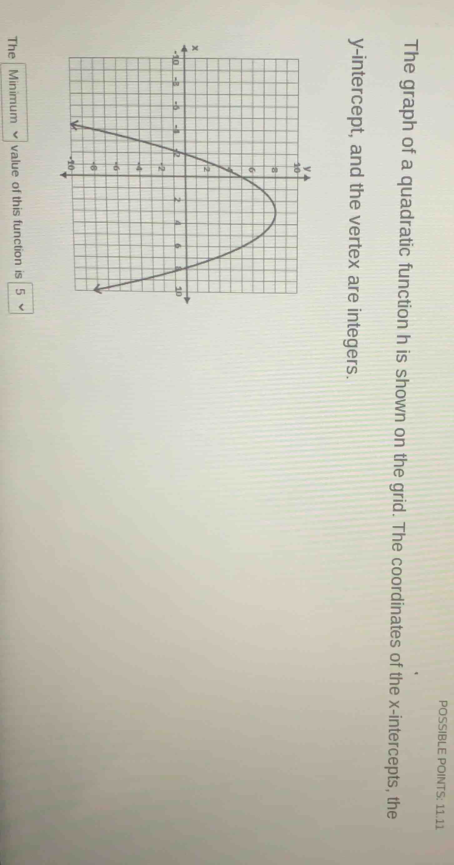 the graph of a quadratic function h is shown on the grid. the coordinat…