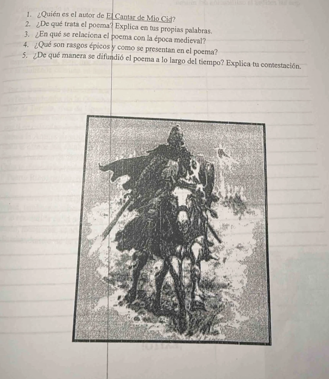 1. ¿quién es el autor de el cantar de mio cid? 2. ¿de qué trata el poem…
