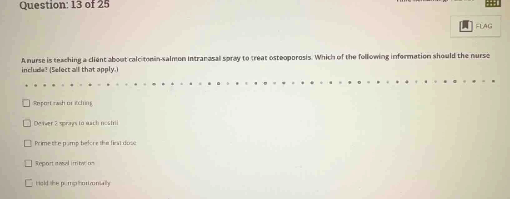 question: 13 of 25 a nurse is teaching a client about calcitonin - salm…