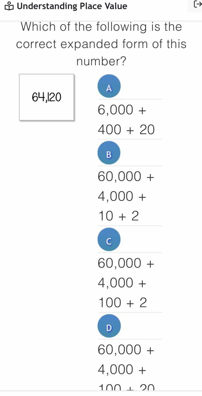 understanding place value which of the following is the correct expande…