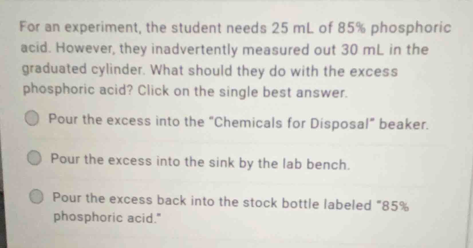 for an experiment, the student needs 25 ml of 85% phosphoric acid. howe…