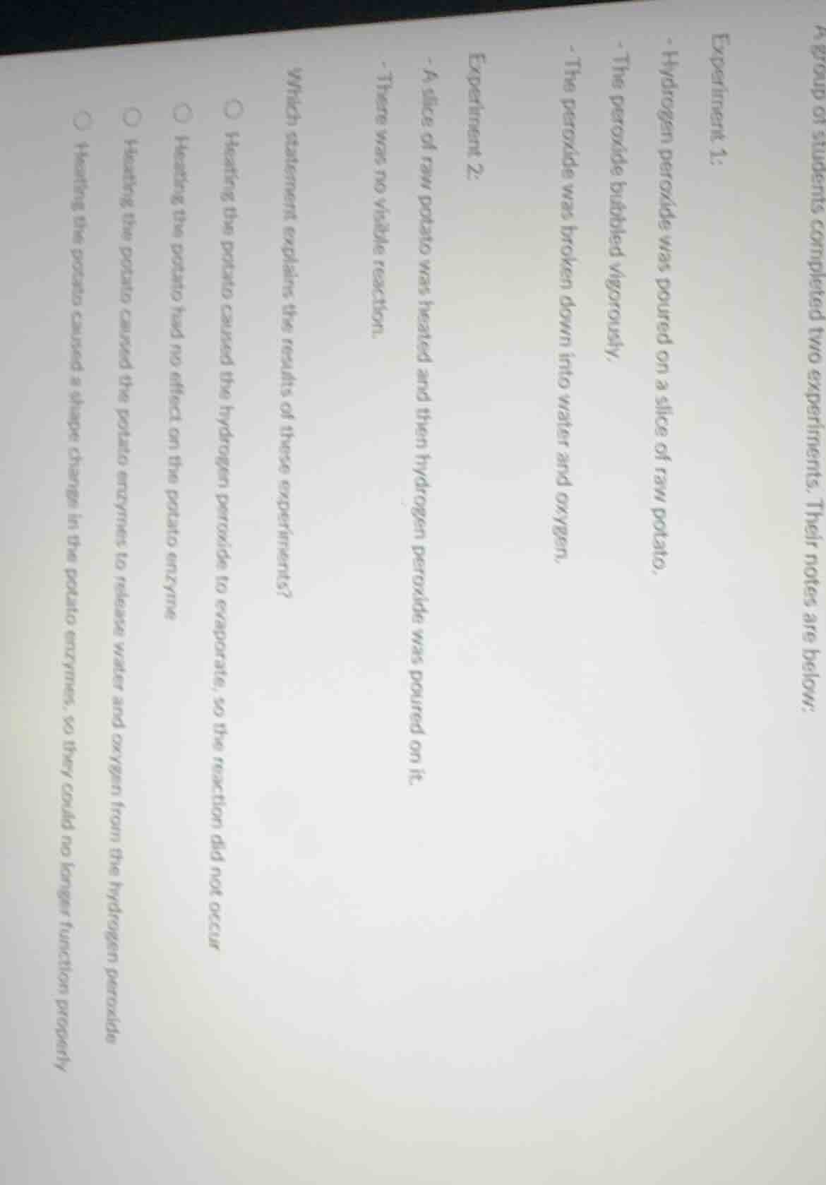 a group of students completed two experiments. their notes are below: e…