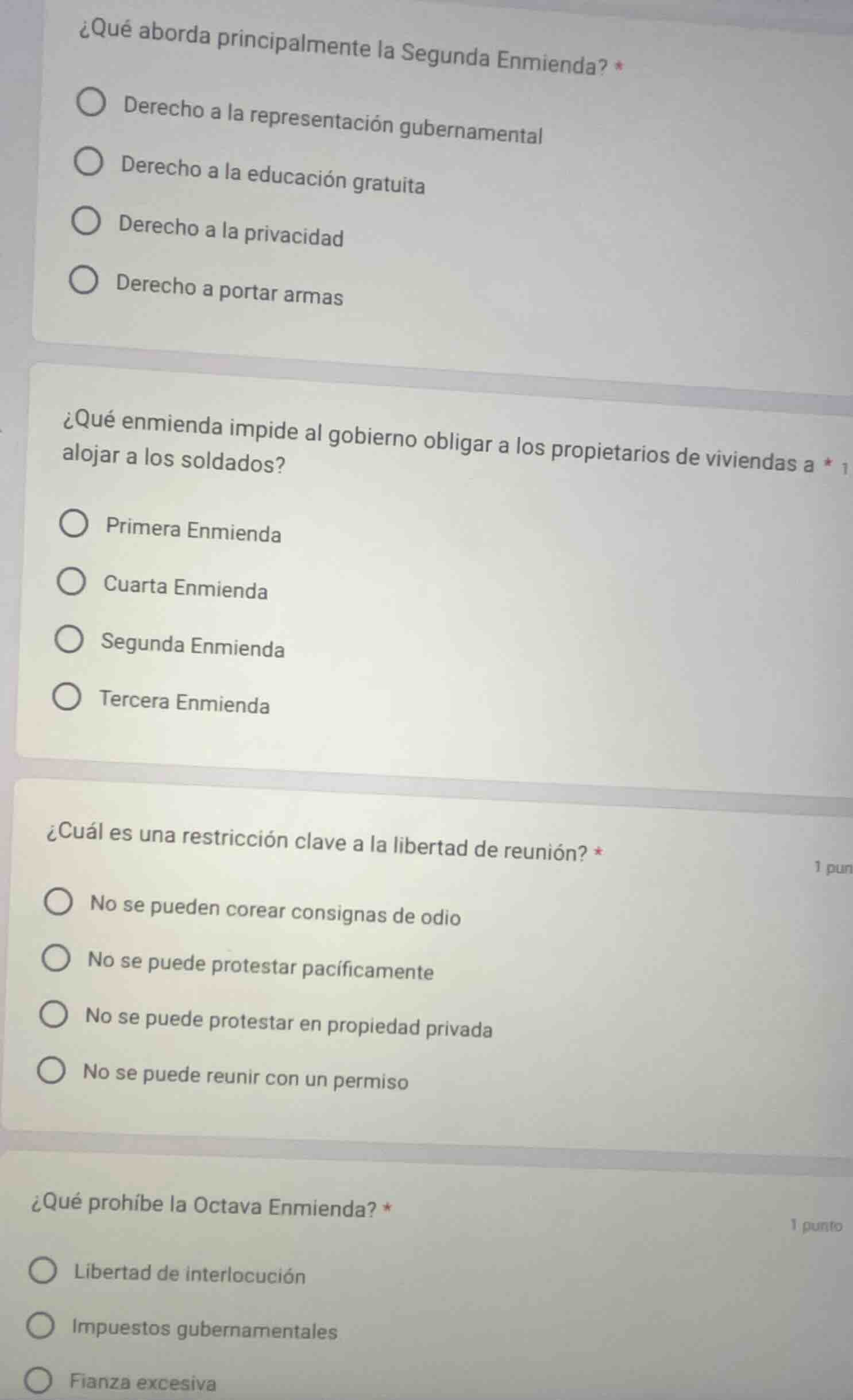 ¿qué aborda principalmente la segunda enmienda? * ○ derecho a la repres…