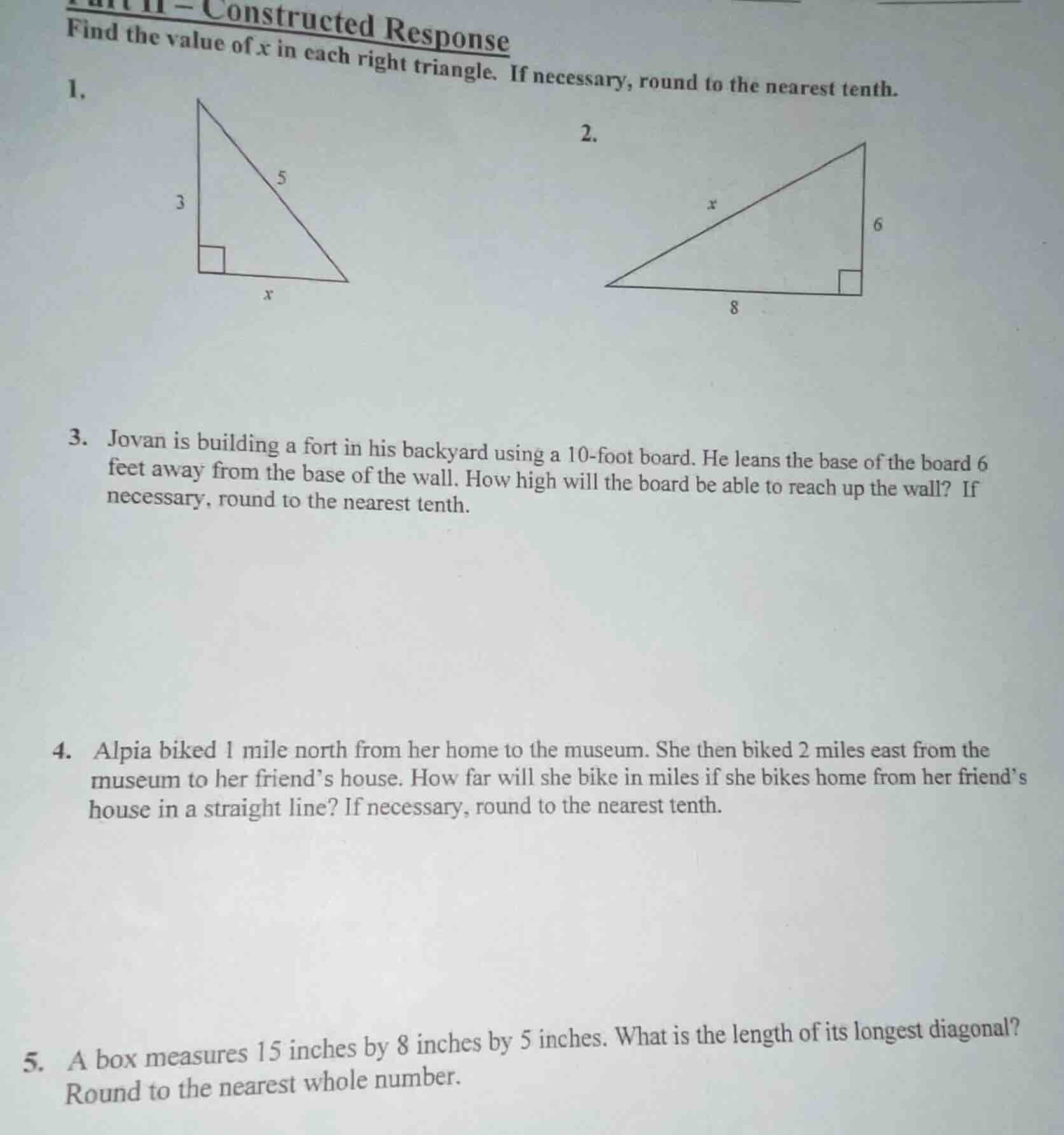 part ii - constructed response find the value of x in each right triang…