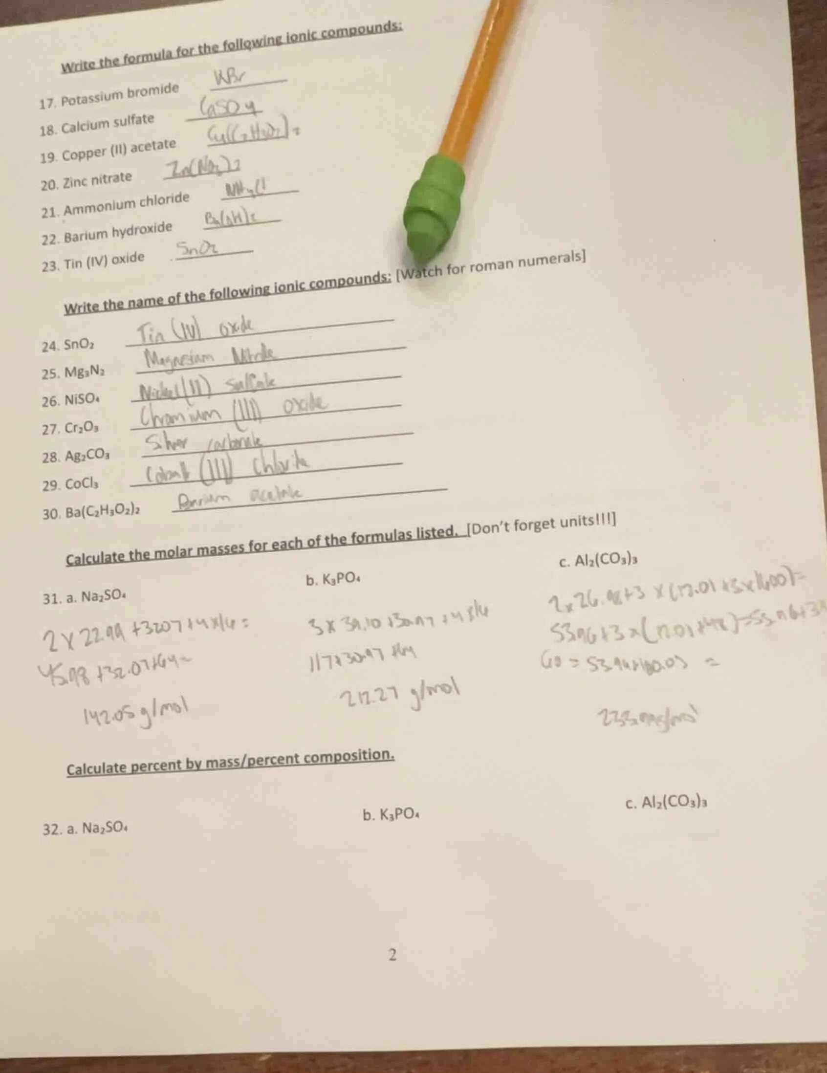 write the formula for the following ionic compounds: 17. potassium brom…