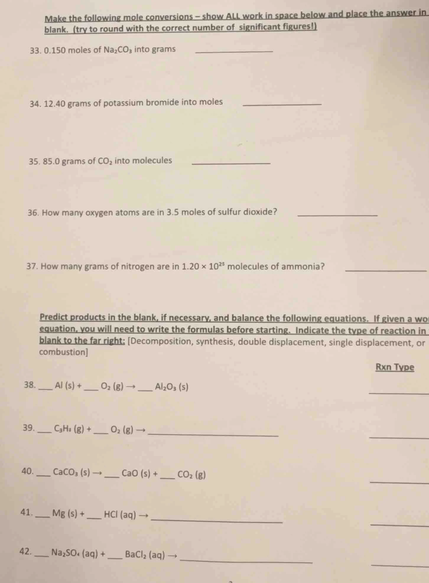 make the following mole conversions - show all work in space below and …