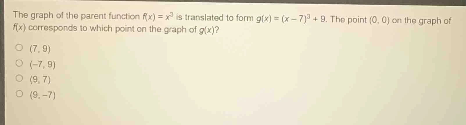 the graph of the parent function $f(x) = x^3$ is translated to form $g(…
