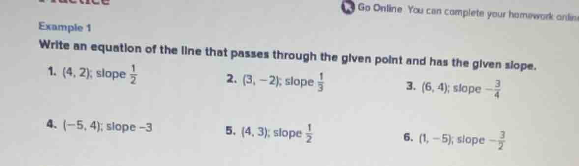 example 1 write an equation of the line that passes through the given p…