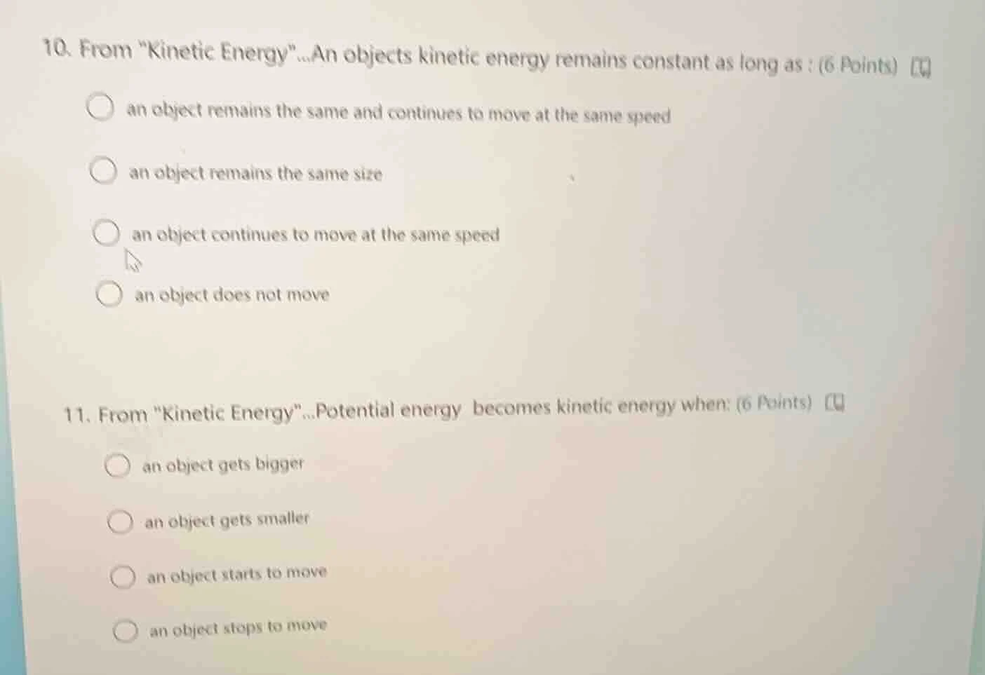 10. from \kinetic energy\...an objects kinetic energy remains constant …