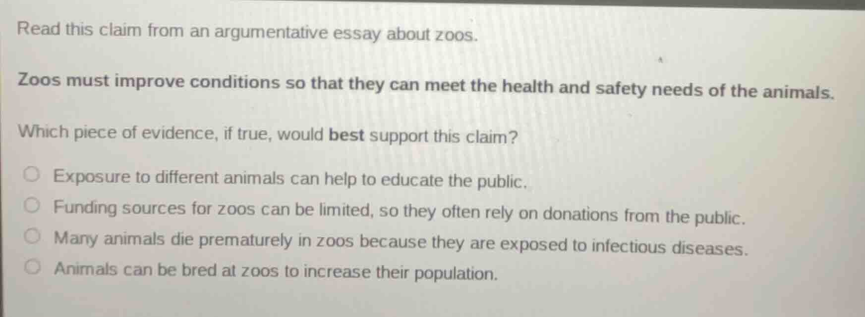 read this claim from an argumentative essay about zoos. zoos must impro…