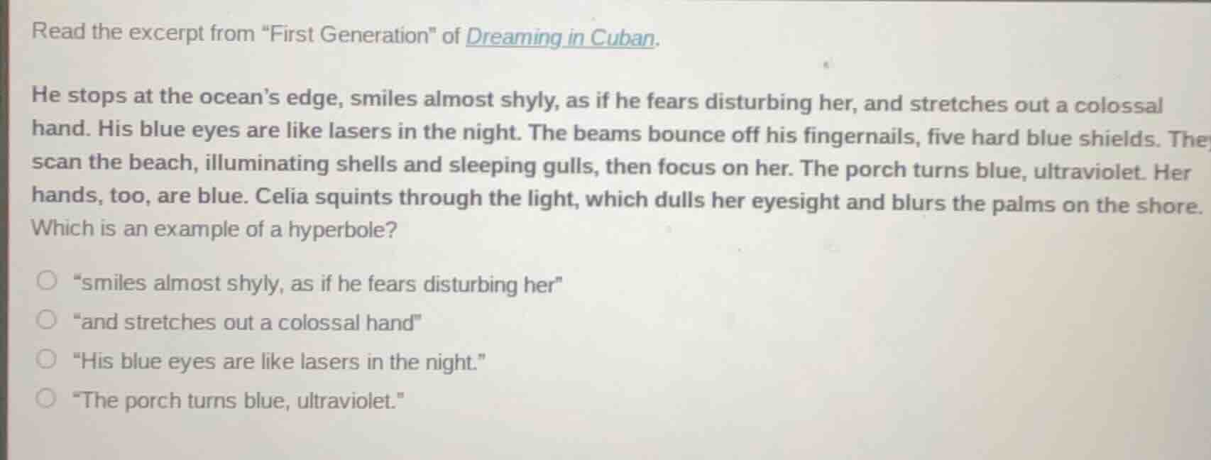 read the excerpt from \first generation\ of dreaming in cuban. he stops…