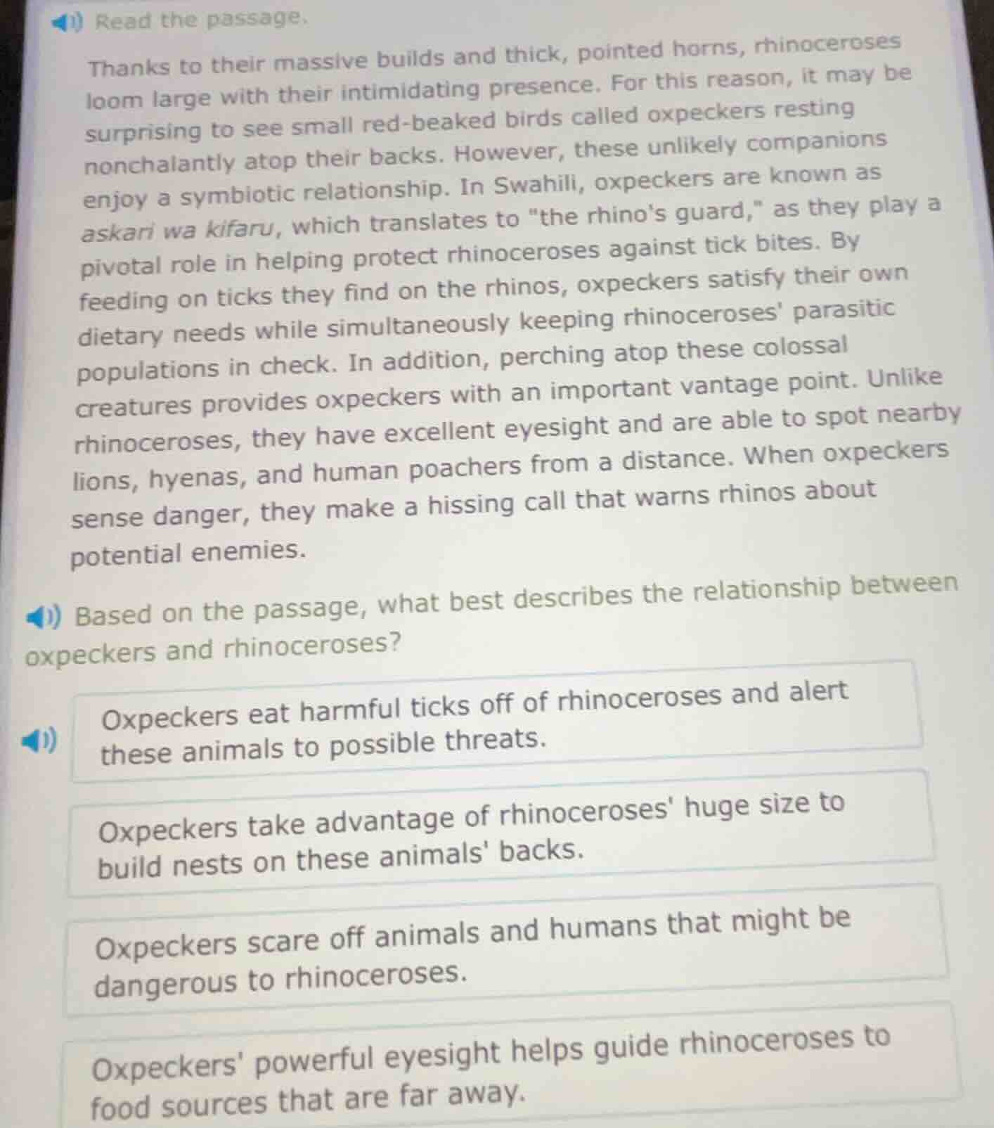 read the passage. thanks to their massive builds and thick, pointed hor…