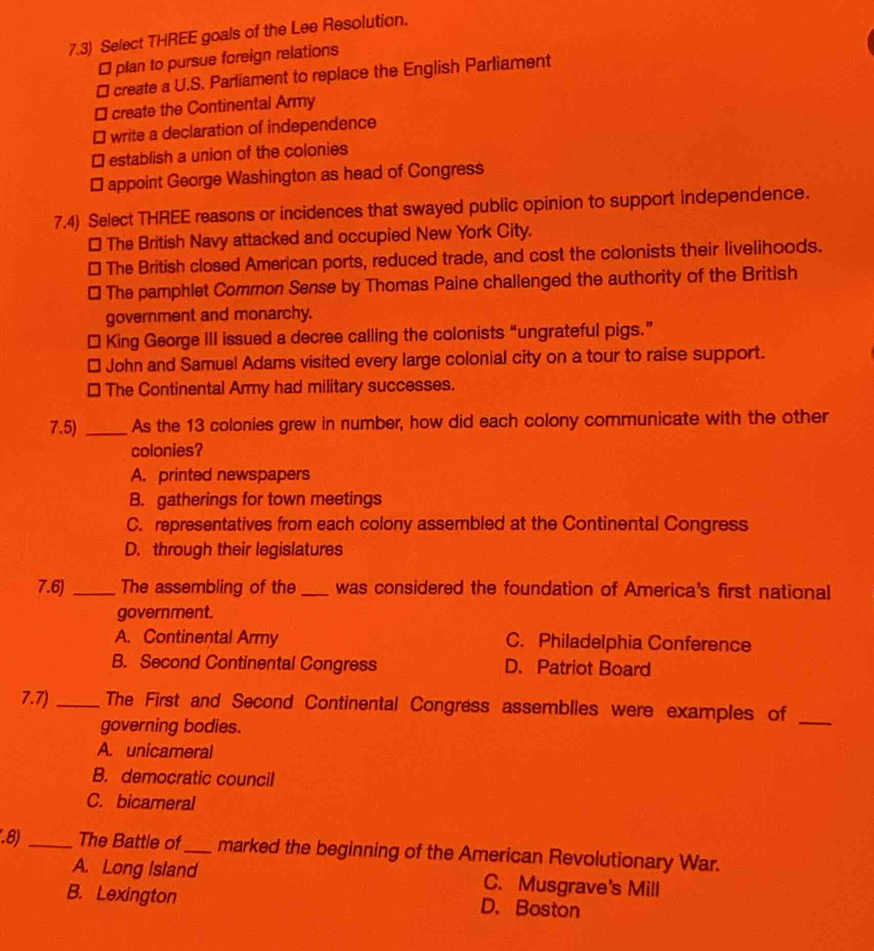 7.3) select three goals of the lee resolution. □ plan to pursue foreign…