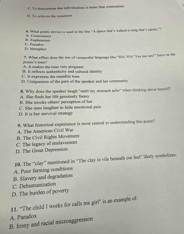 c. to demonstrate that individualism is better than communism d. to cri…