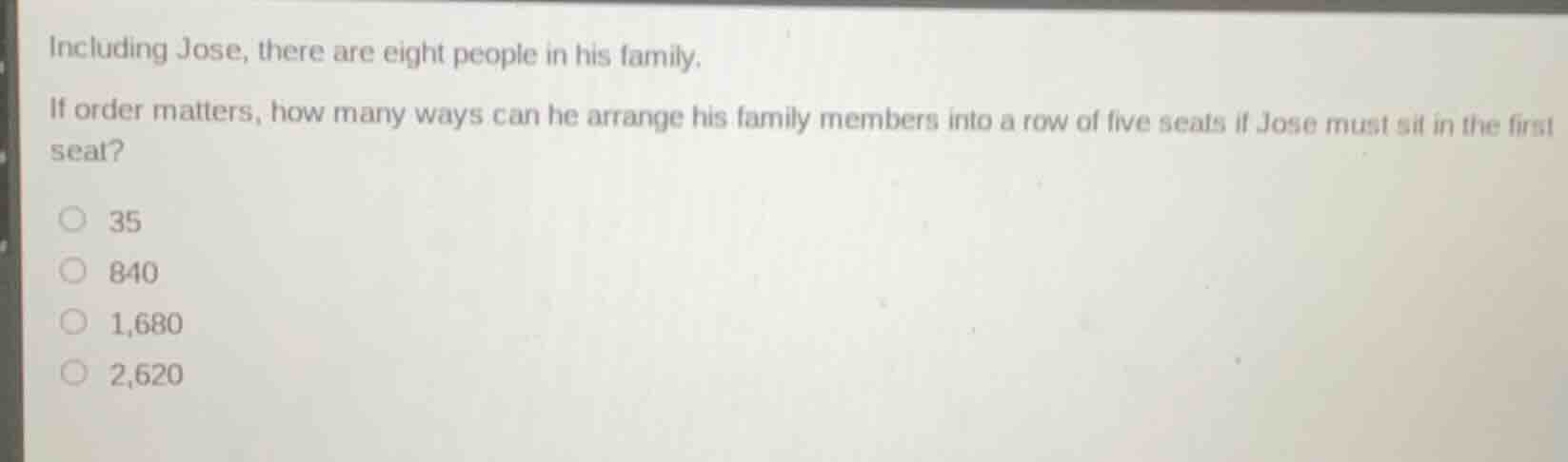 including jose, there are eight people in his family. if order matters,…