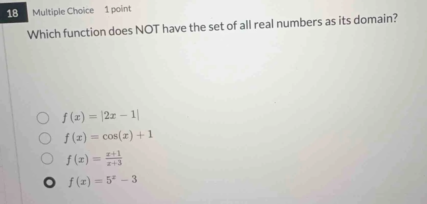 18 multiple choice 1 point which function does not have the set of all …