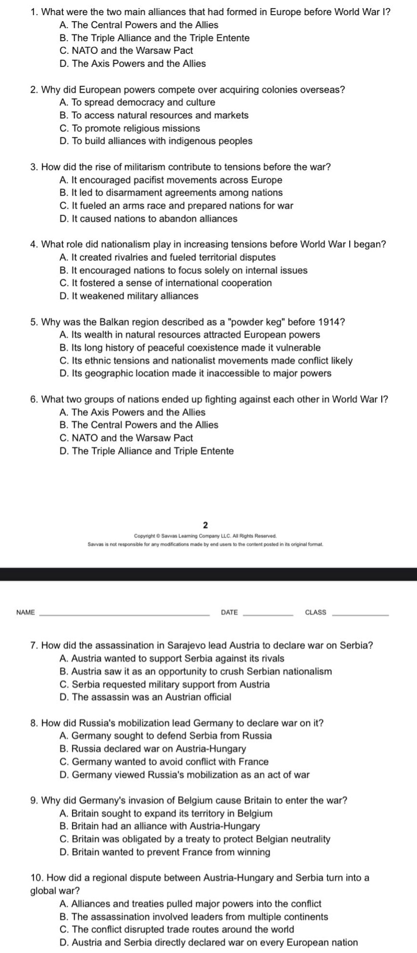 1. what were the two main alliances that had formed in europe before wo…