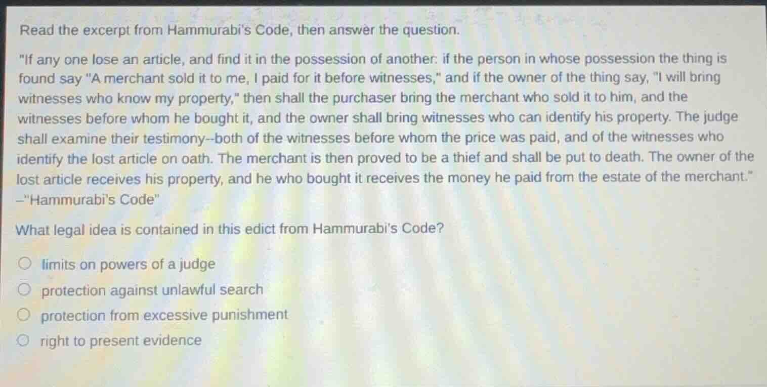 read the excerpt from hammurabis code, then answer the question. \if an…