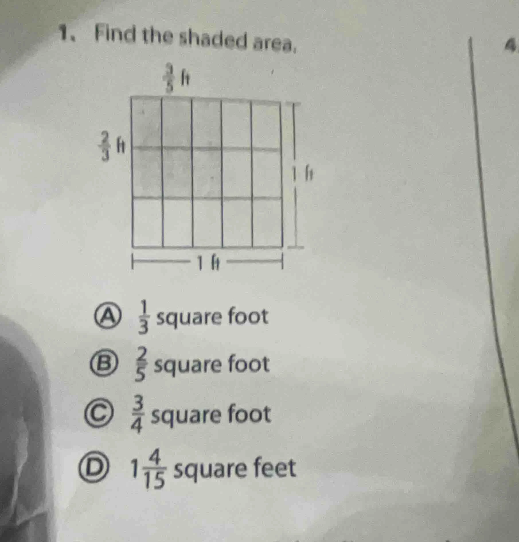 1. find the shaded area, (image of a rectangle divided into smaller rec…
