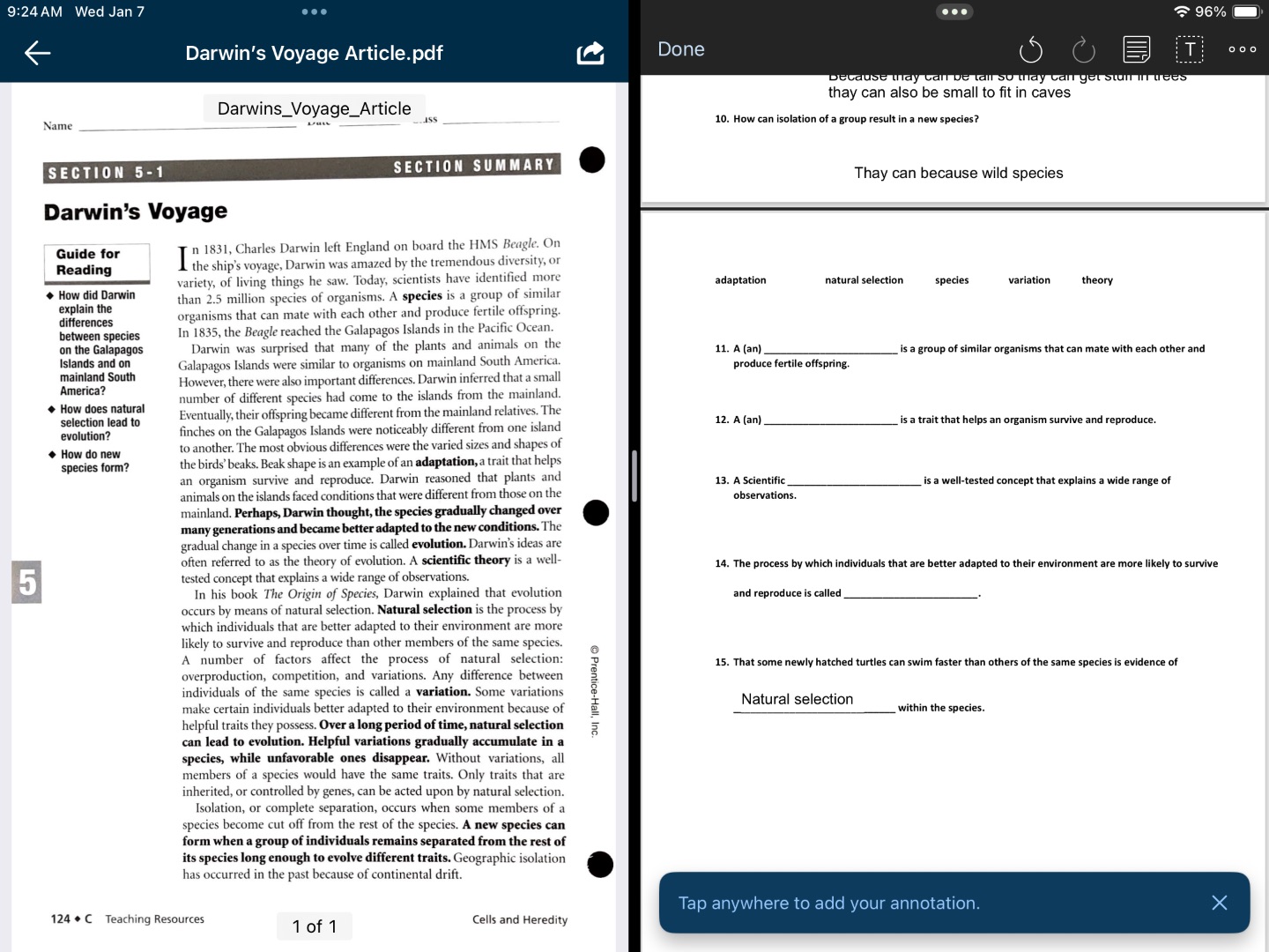 darwins voyage guide for reading - how did darwin explain the differenc…