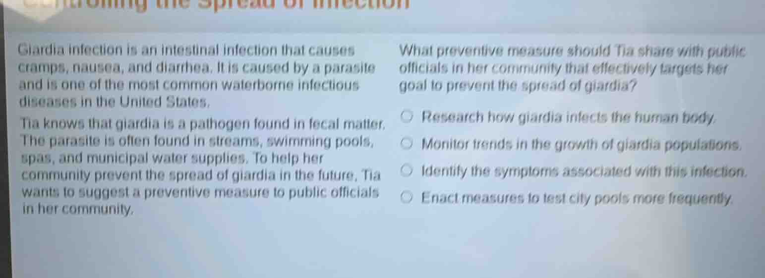 giardia infection is an intestinal infection that causes cramps, nausea…